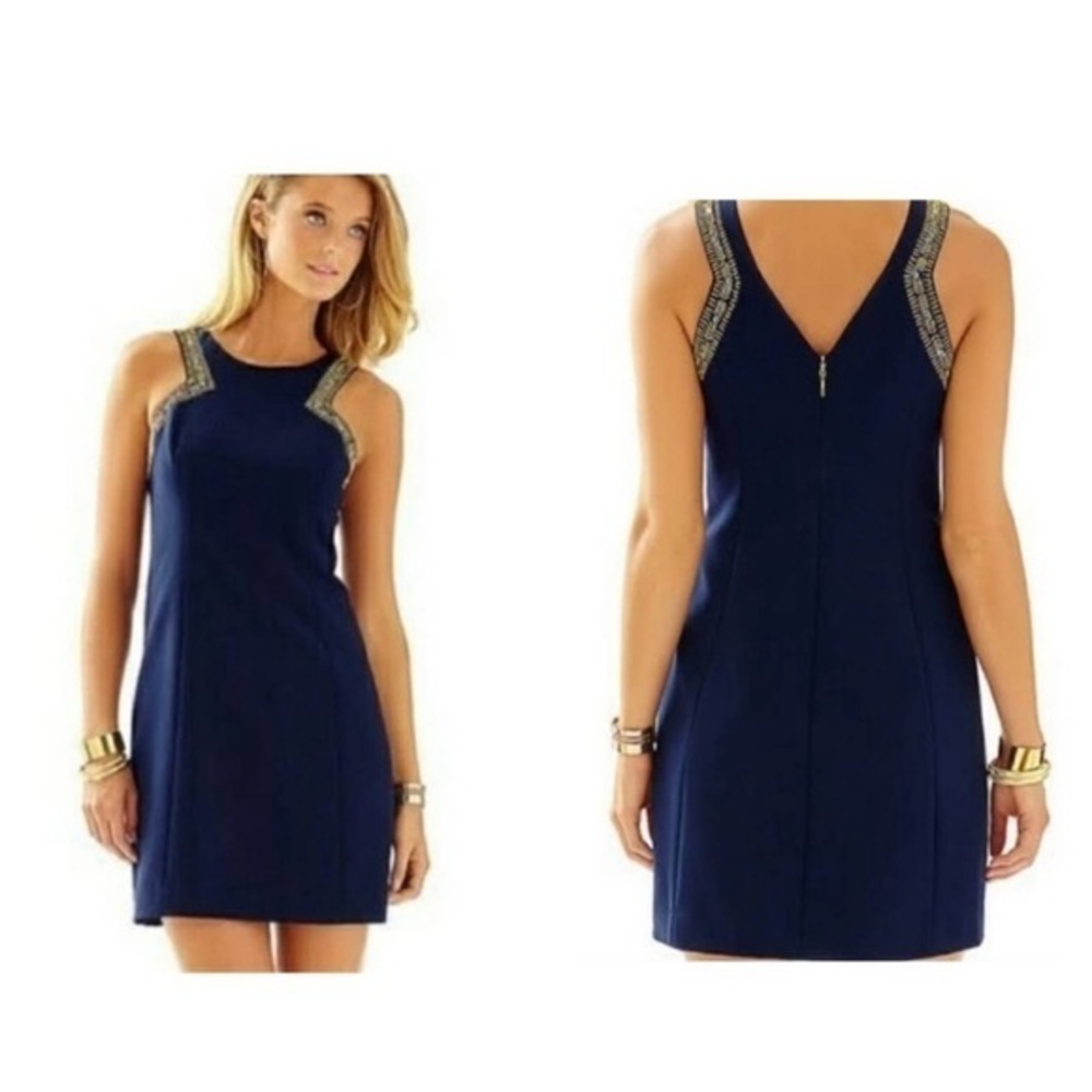 Lilly Pulitzer Largo Beaded Navy Shift Dress - 0‎